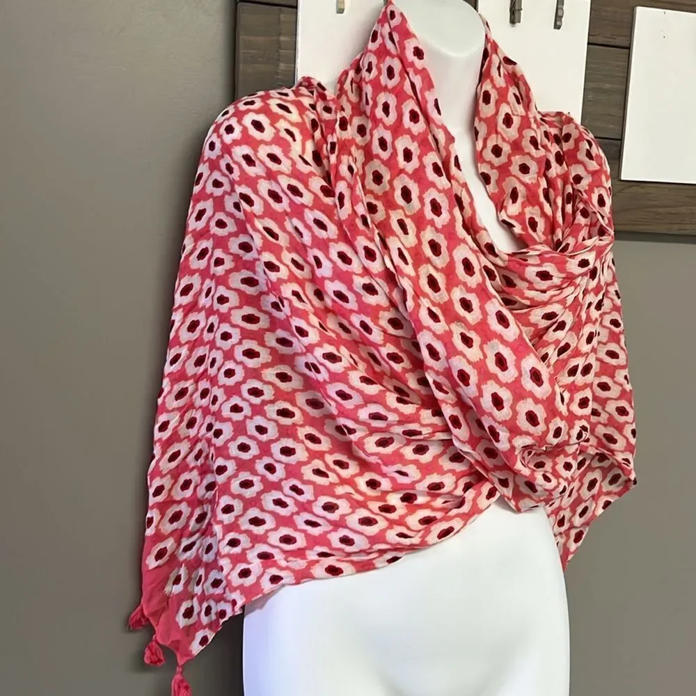 Kate Spade New York Pink Cream Red Viscose Abstract Fashion Scarf 2017 83”, 22”